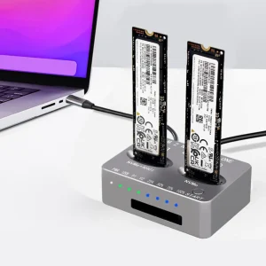 Dual-Bay NVME Docking Station USB3.2 Type C External Hard Disk Box Gen2X 20Gbps M.2 SSD Enclosure M/B M Key M.2 M.3 NVME PCI-E 1