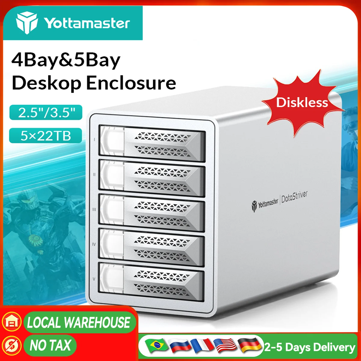 Yottamaster 2.5/3.5"10Gbps SATA HDD SSD Enclosure Type C HD External Case USB3.1 Daisy Chain Hard Drive Storage Box for Game MAC 1