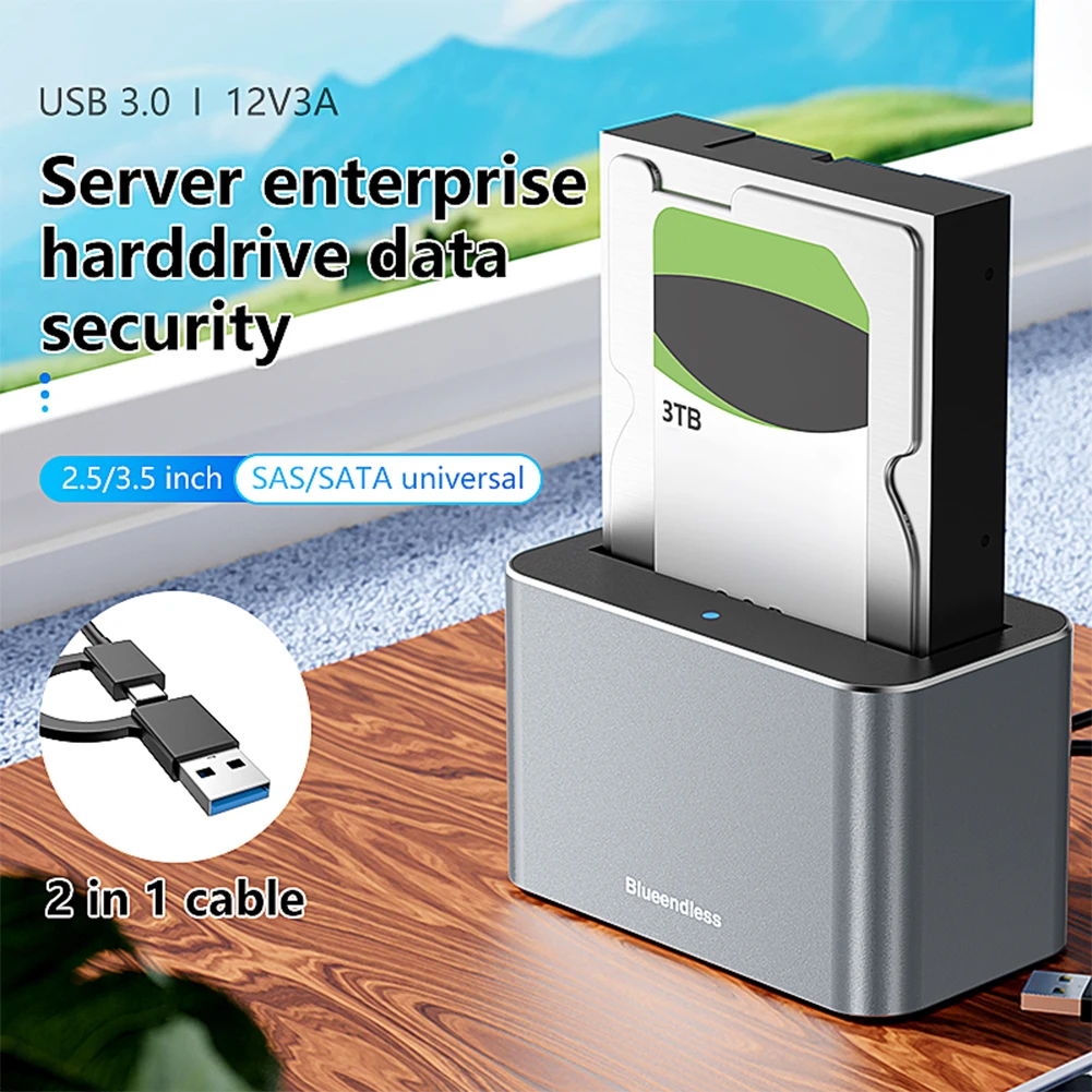 Hard Drive Dock SAS/SATA Hard Drive Enclosure 5Gbps USB External Disk Box Enclosure Case for 2.5 & 3.5 Inch SATA/SAS HDD SSD 3